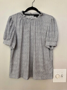 Adrianna Papell Polka Dot Short Sleeve Blouse in White & Black